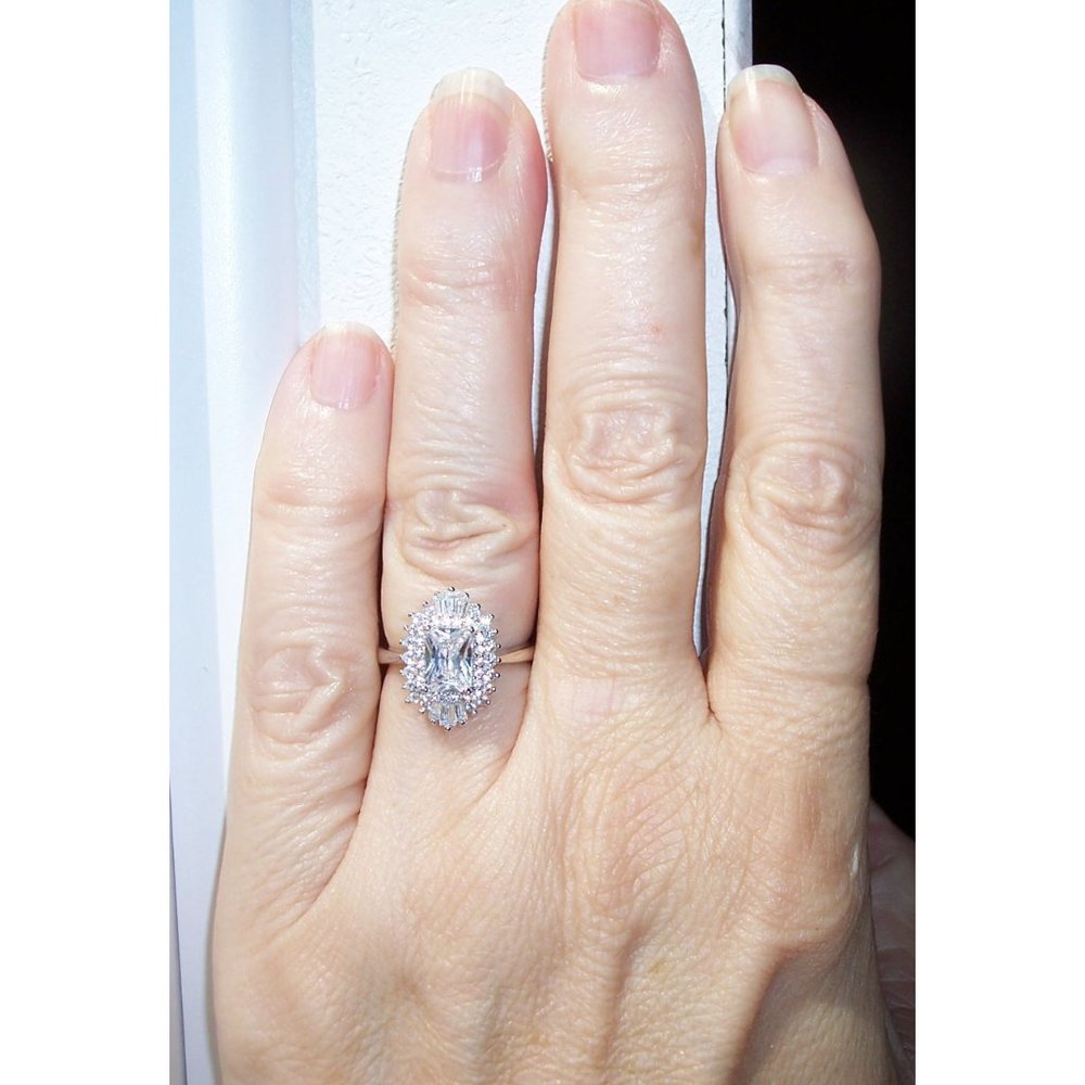 Antique Style Ring Radiant Cut CZ With Tapered Baguettes 925 Sterling Silver - Picture 3 of 16